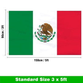 GUIFIER Mexico Flag 3x5 Ft - Mexican National Flags - Mexican Flags Banner Vivid Color Fade Proof with Brass Grommets for Cinco de Mayo Independence Day, Home Garden Indoor Outdoor Use