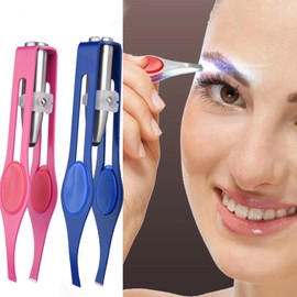 2PCS Tweezers with Led Light,Lighted Tweezers for Facial Hair Women &Men Eyebrow Tweezers Precision Stainless Steel Hair Removal Lighted Tweezers Makeup Slanted Tweezers with Light Tools(Pink&Blue)