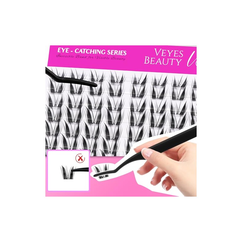 VEYESBEAUTY Lash Clusters Individual Eyelash Extensions Thin & Invisible Band