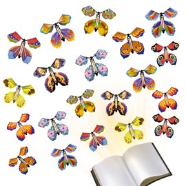 ZITUZY Pack of 20 Flying Butterflies Magical, 10 Styles Butterfly with Elastic Band, Flying Butterfly Card, Children's Toy Butterfly Card, for Birthday, Wedding