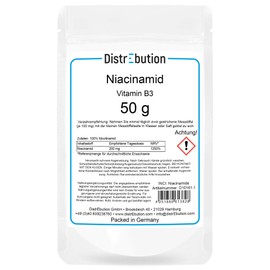 Vitamin B3 Pulver 50g reines Niacinamid in Lebensmittelqualität flush-free