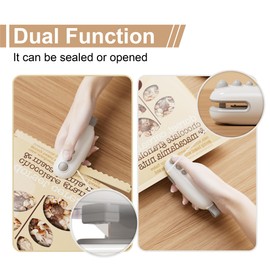 Aebveicc Mini Bag Sealer,2 in 1 Bag Sealer and Cutter,Portable Bag Resealer Handheld with Lanyard Heat Sealer for Chip and Snack Bags,Rechargeable Heat Sealer,White
