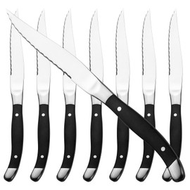Alata Bakelite Black 8-Piece Steak Knives Set, Stainless Steel Steak Knife set with Serrated Edge, Razor-Sharp, Full-Tang Construction, Dishwasher Safe