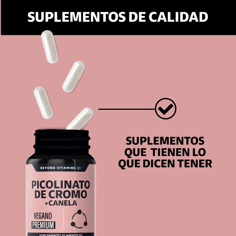 Picolinato Cromo Canela Tecnología Cápsulas Veganas Vcaps Vitaminas Mujer Hombre