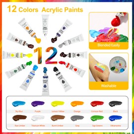 Acrylic Paint Set 100 Pcs Acrylic Painting Kit with 4 * 12 Colors Acrylic Paint,4 Sets Easel for Painting,Canvas,Palettes&40 Brushes,Sip and Paint Kit for Adults Couples,Kids,Artists and Beginner