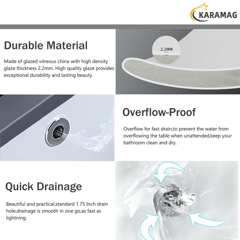 KARAMAG Durable Rectangle Undermount Sink Vitreous Ceramic Lavatory Vanity Bathroom