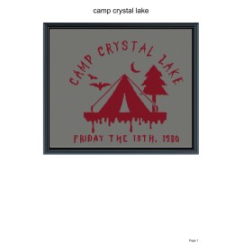 Unbranded Camp Crystal Lake blanket pattern, 60x50", written and graph pattern included