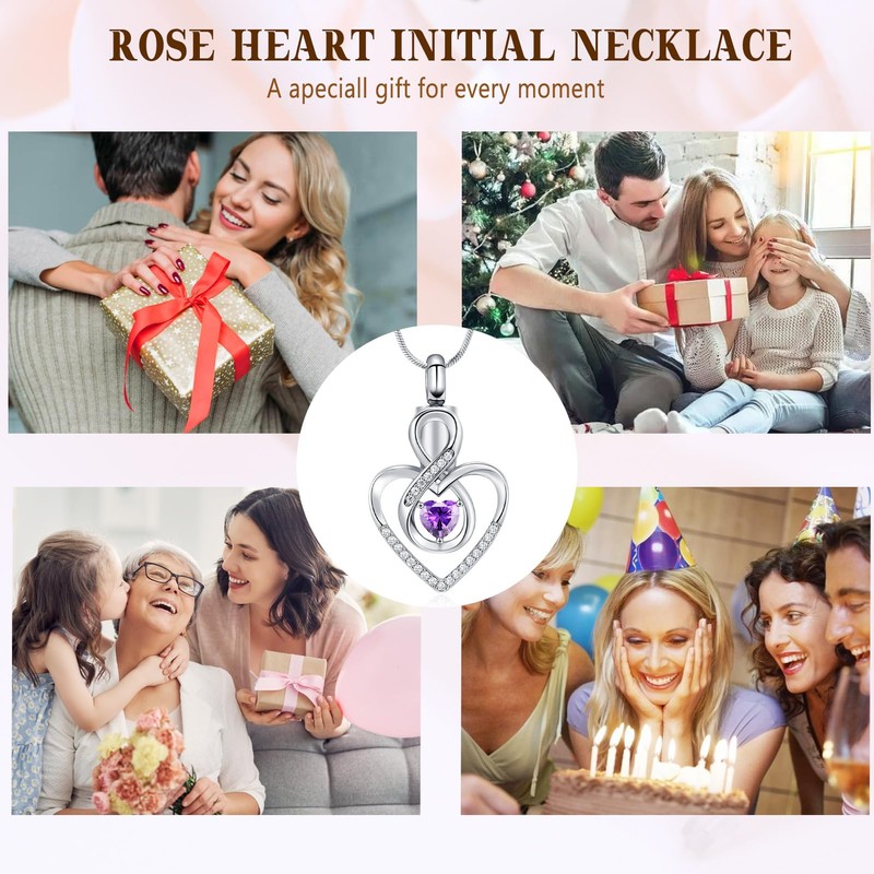 Minicremation Urn Necklace Heart Pendant Birthstone Necklace for Mother Infinity