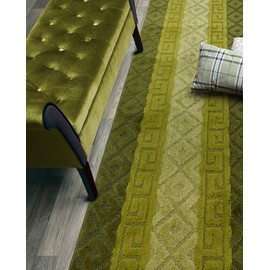 Custom Size Hallway Runner Rug, Slip Resistant, 26 Inch Wide X Your Choice of Length, Meander Green, 26 Inch X 25 feet