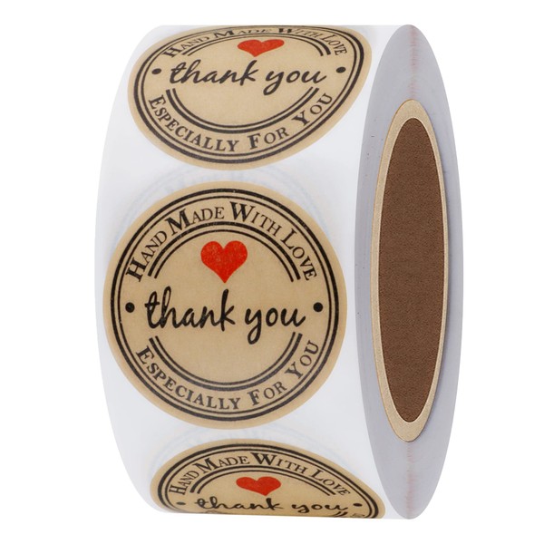 Hylabelest 1.5 Inch Round Kraft Thank You Hand Made with