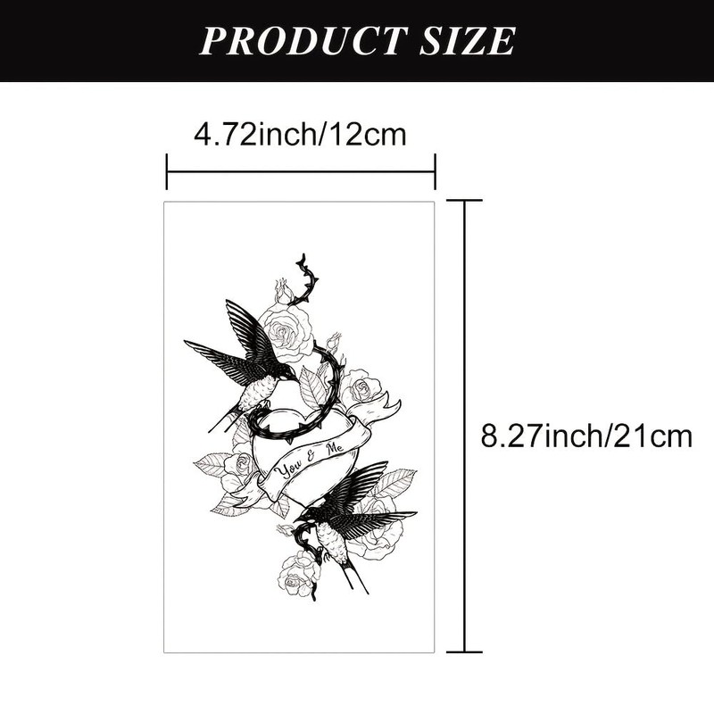4 Sheets Swallow Heart Tattoos. Black Nautical Temporary Sticker Set.