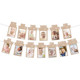 1st Birthday Baby Photo Banner - Perfect 1-12 Month Photo Prop Garland Bunting Baby Shower Party Decoration Kraft
