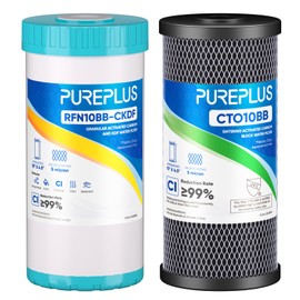 PUREPLUS 5 Micron 4.5"x 10" 2-Stage Whole House Water Filter Cartridge Combo Kit with KDF and Activated Carbon Block Filter, Replacement for WFHDC8001, CB-BB-10, GE FXHTC, GXWH40L, GXWH35F, 1PACK