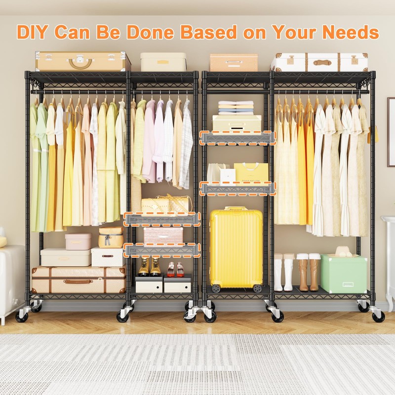 Ulif F4R Heavy Duty Clothes Rack（With Lockable Wheels ） Rolling