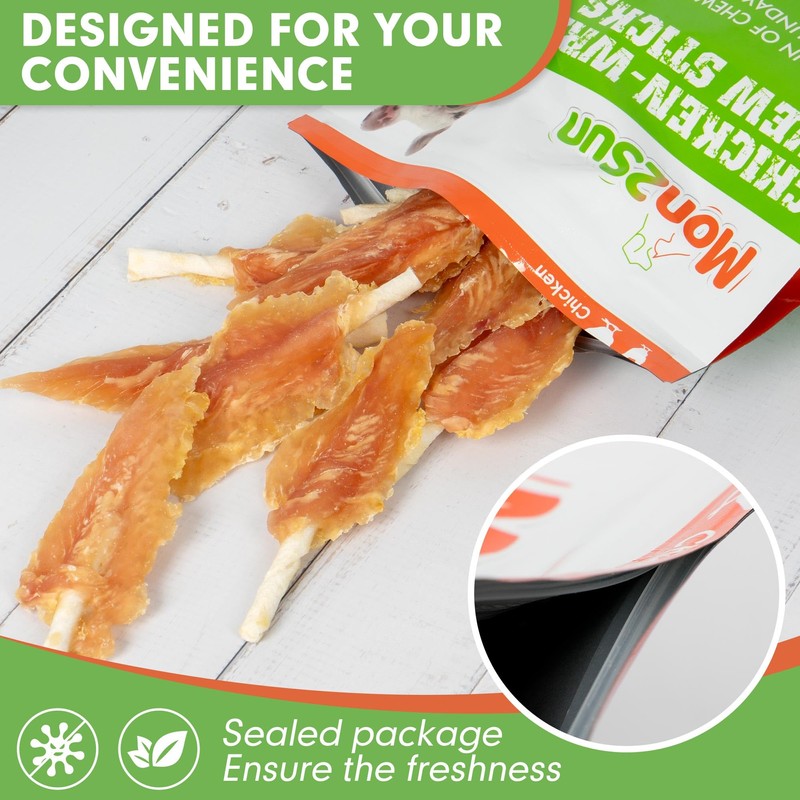 MON2SUN Dog Rawhide Twist 4-4.5 Inch Chicken Wrapped Rawhide Sticks