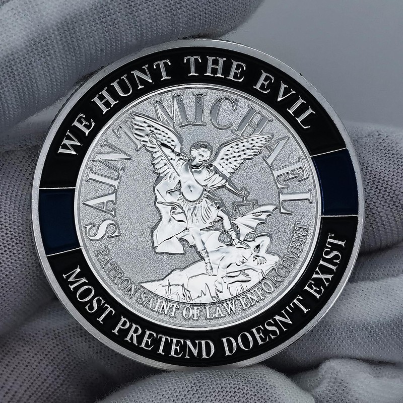 Thin Blue line Saint Michael Law Enforcement Challenge Coins -