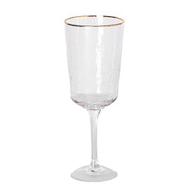 Mary Square 47872 Gold Rim 9 Ounce Durable Hammered Glass Stemmed Wine Tumbler Cocktail Drink Beverage Cup, Bar Cart Accessory, Everyday & Party Drinkware, Kitchen Home Décor, Crystal Clear