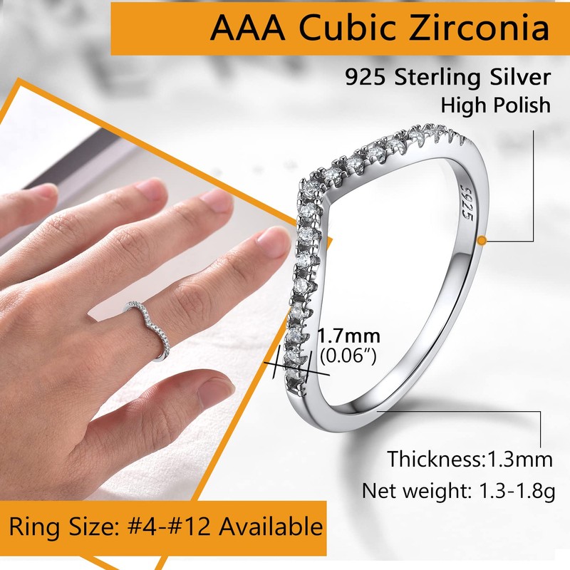 PROSILVER Stacking Rings Cubic Zirconia Wishbone Ring Womens Silver Toe