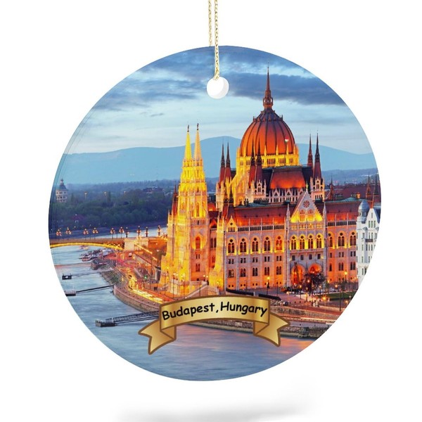 Budapest Hungary Christmas Ornament Porcelain Double-Sided Ceramic Ornament,2.9 Inches