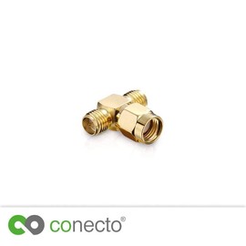 conecto SMA Adapter Tee 1x RP-SMA Male without Pin to 2X RP-SMA Female with Pin Adapter to Extend SMA Connectors Gold Plated Set of 1