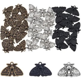 The Slippery Pearl Moth Charms Moon Phase Antiqued Silver Bronze Black Gothic Flash Bulk 3pcs