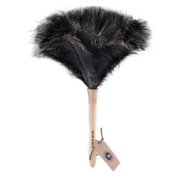 Feather Duster, Ostrich Feather Duster Ddzmz Fluffy Natural Genuine Ostrich Feathers and Reusable Wooden Long Handle Large Ostrich Feather Duster Cleaning for Housewife Black Length 16" 1Pack