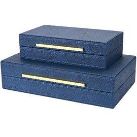 ZIKOUL Navy Blue Shagreen box Set of 2 Faux Leather Decorative Boxes,Large Nesting Storage Decorative Boxes with Lids for Modern Home Decor Stacking Jewelry Box Organizer