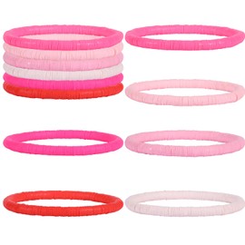 LEGENTLISUR 6 Pieces Heishi Colorful Clay Bracelets Heishi Beads Bracelets Surfer Preppy Bead Bracelet For Jewelry Set Party Accessories Valentine Birthday Gifts,Pink Series