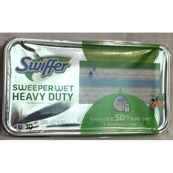 Swiffer Sweeper Wet Heavy Duty with Gain, 10 Wet Cloths (Pack of 2)