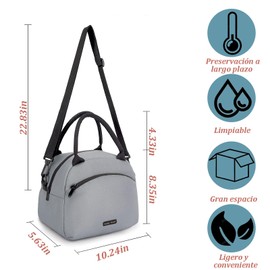 COREJOY Bolsa de almuerzo termica gran capacidad, bolsa de almuerzo para mujer,bolsa térmica a prueba de fugas con asa y correa para el hombro para la oficina, el campamento (Gris)