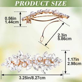SmallCat 2 pcs Rhinestone Hair Clips, Flower Hair Clips, Metal Crystal Pearl Hair Barrettes, Hair Accessories for Women, Bridal, Wedding, Party - Silver