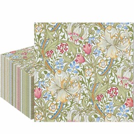 Bolsome 100Pcs William Morris Paper Napkins Vintage Flowers Cocktail Napkins Disposable Green Gold Wildflowers Luncheon Hand Napkins for Wedding Bridal Shower Dinner Tableware Supplies