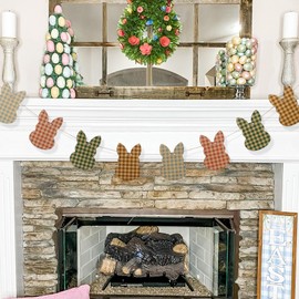 Easter Decorations-Retro Wooden Bunny Garland for Easter Decor-Reusable Bunny Peeps Banner Garland for Fireplace Mantel Window Walls Decor
