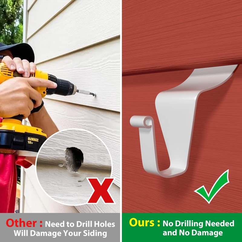 Vinyl Siding Hooks for Hanging (12 Pack), No Nails &