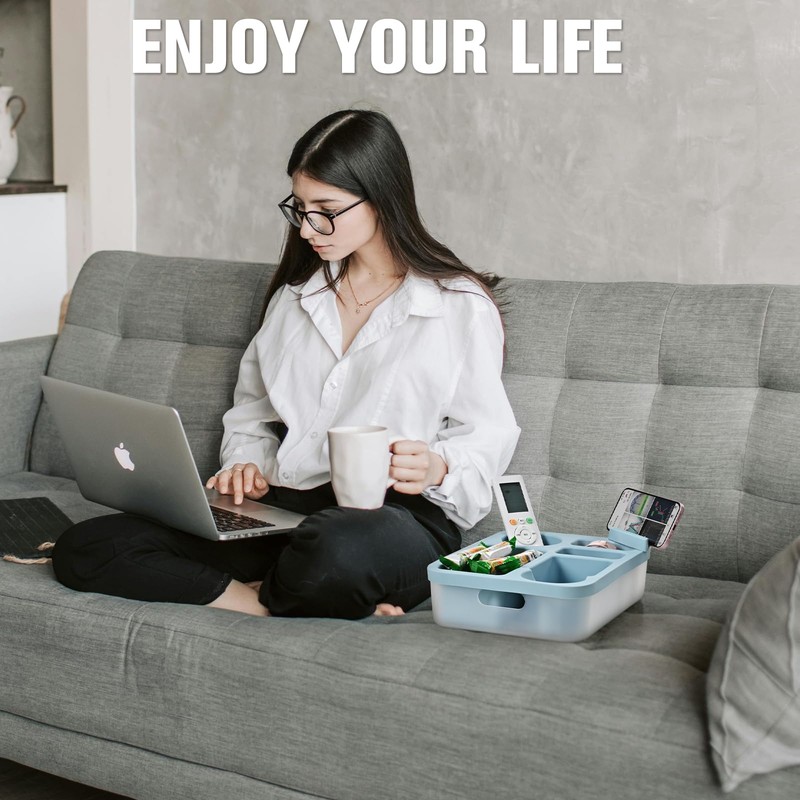 Weeme Couch Cup Holder Tray with Rotating Phone Stand &