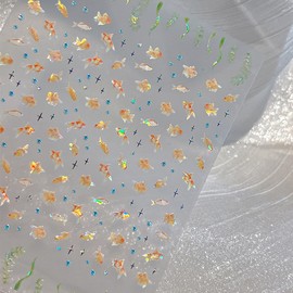5D Goldfish Nail Art Stickers Holographic Glitter Golden Nail Design Koi Stickers Cute Cartoon Nails Decals Self-Adhesive Nails Art Supplies for Women Manicure Decorations