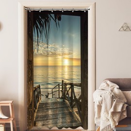 Small Stall RV Half Size Beach Ocean Coastal Summer Tropical Seaside Sunset Shower Curtain for Bathroom 39W*72H Inch Rustic Barn Door Lodge Bathtub Decor Modern Aesthetic Waterproof Polyester Fabric