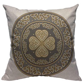 VERSUSWOLF Throw Pillow Covers Silver Shamrock Celtic Shield Decorated with Ancient European Pattern White Clover Cotton Linen Decorative Square Pillowcases Cushion Cover 18 X 18 Inch