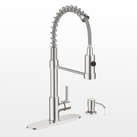 Casavilla Kitchen Faucets, Kitchen Sink Faucet with Soap Dispenser, Single Handle Stainless Steel Faucet for Kitchen Sink, Commercial Modern RV Kitchen Faucet with Dual Function Spray Head