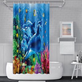 SDOTPMT 122x183cm Ocean Undersea Whale Shower Curtain Colorful Tropical Fishes Underwater World Bath Curtain Blue Ocean Bathtub Curtain for Bathroom Decor Waterproof with Hooks