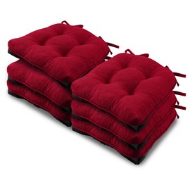 Basic Beyond Chair Cushions for Dining Chairs 6 Pack, Chair Cushion with Ties and Non Slip Backing, 15.5 x 15.5 inches Tufted Chair Pads for Dining Chairs, Red