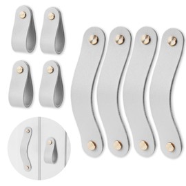 Lvkjafaz 4Pcs Leather Drawer Pulls,Handles Single Hole Dresser Knobs Cabinet Door Handle, Leather Pulls for Dresser, Closet, Kitchen Cupboard(4-Grey)