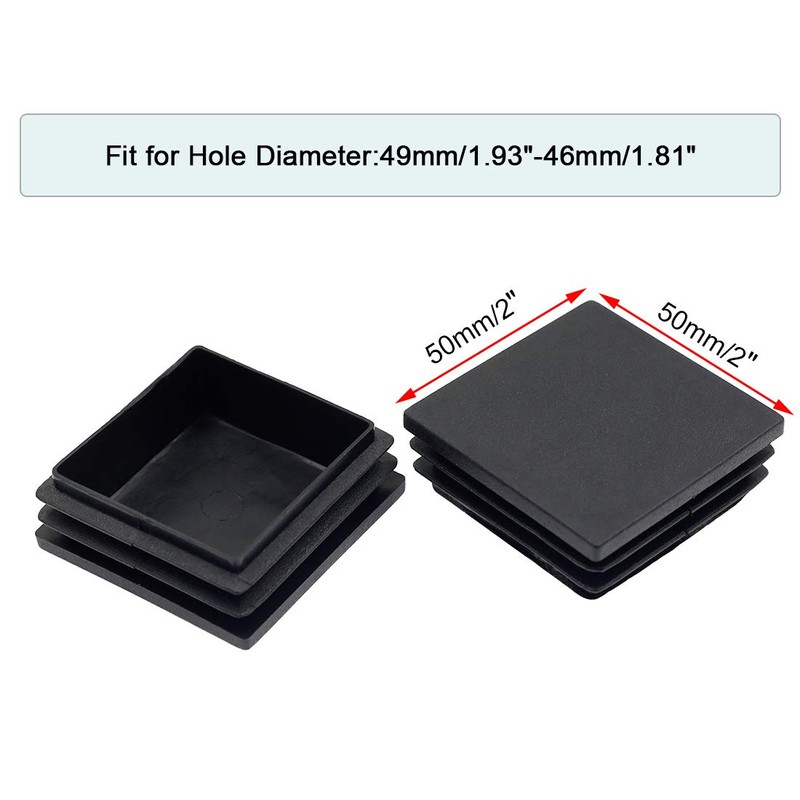 Suiwotin 4Pack 50mm (2 Inch) Square Plastic Plugs, Black Plastic