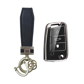 MEDZUK MEDZUK Schlsselhlle Kompatibel mit VW T-Cross 2018-2024 2025 Autoschlssel Hlle Schutz, Schlsselgeh?use Zubeh?r mit Schlsselanh?nger (Schwarz-B)