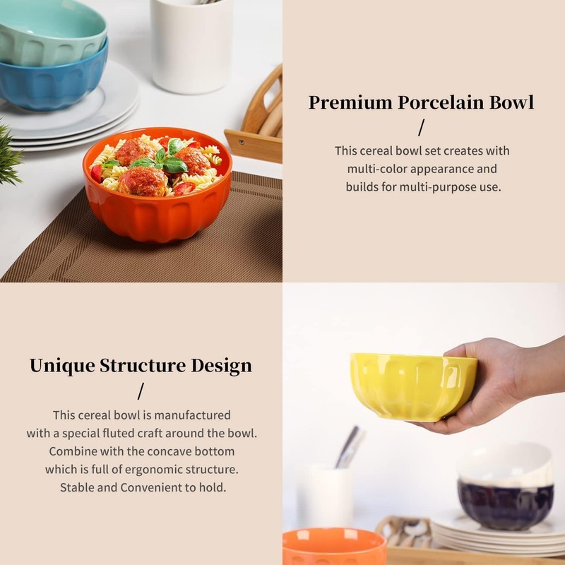 amhomel 6-Piece 24 Ounce Ceramic Soup/Cereal/Rice/Dessert Bowls, Lead-Free, Dishwasher &