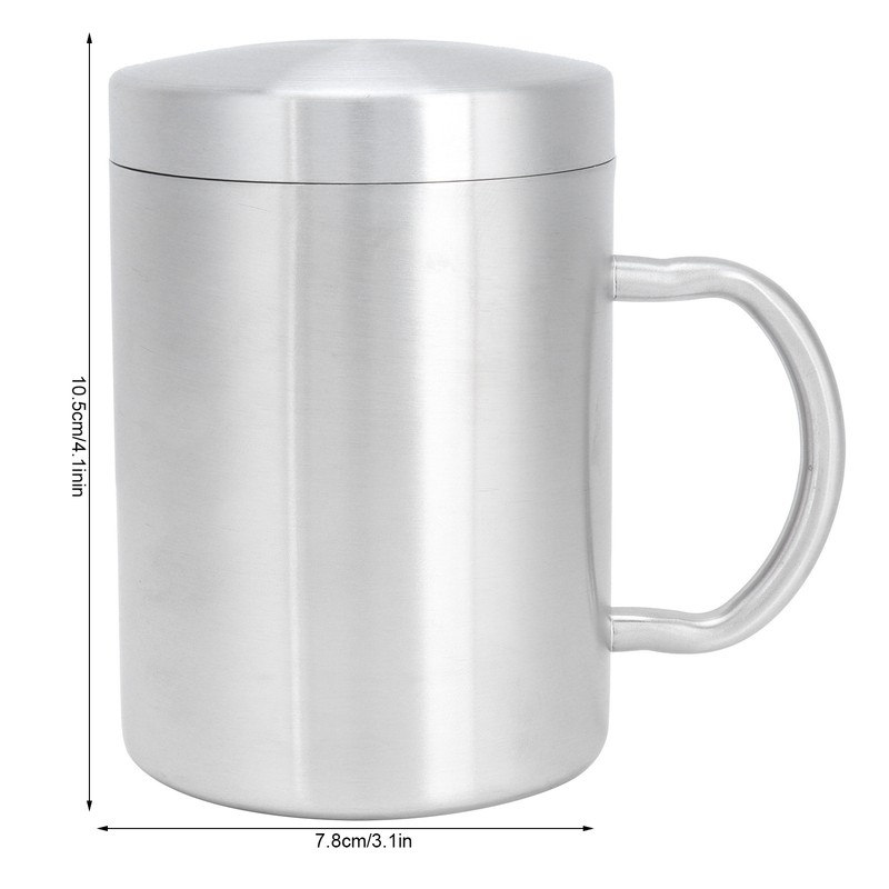 Stainless Steel Mug with Handle Lid DoubleLayer Heat Insulation Cup