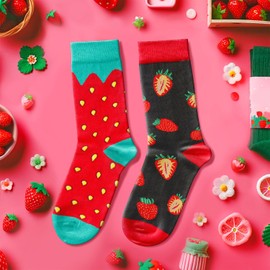 HAPPYPOP Funny Valentine's Day Strawberry Gifts for Women Teen Girls, Strawberry Heart Fruit Socks Mismatched Socks