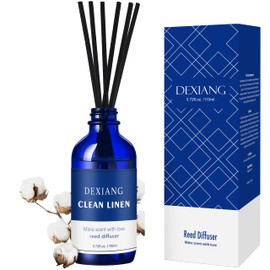 Reed Diffuser Set - 3.72 Oz (110ml) Clean Linen Aroma, 6 Reed Sticks, Long-Lasting Essential Oil Diffuser for Home, Office, Bathroom Decor - Elegant Gift Set for Women & Men