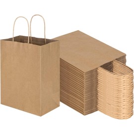 Jet Paper Bags - 50 Pack 11x6.5x11 Inch Medium Plain Brown Kraft Paper Bags with Handles Bulk, Gift Wrap Bags for Favors Grocery Retail Party Birthday Shopping Business Goody Craft Merchandise Take Out Sacks (Brown, Pack of 50)