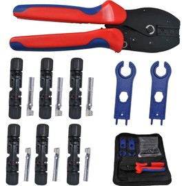 Ligefoy MC4 Connector, Solar Panel, Crimping Tool, Crimping Pliers for MC4, Compatible with 0.1 inch (2.5/4/6 mm²), MC4 Type Connector for Connecting Cables (Male/Female) Solar 6 Pairs Set, Mounting Wrench x 2, Storage Bag Included